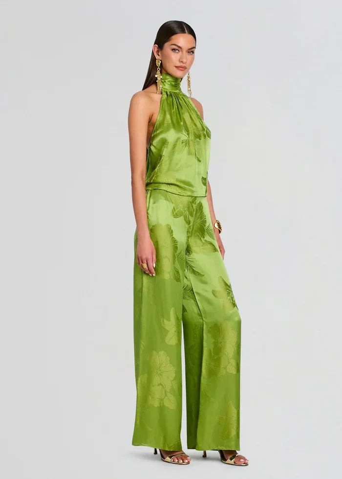 Antoinette Kiwi Tropical Wide Legged Pants in Green