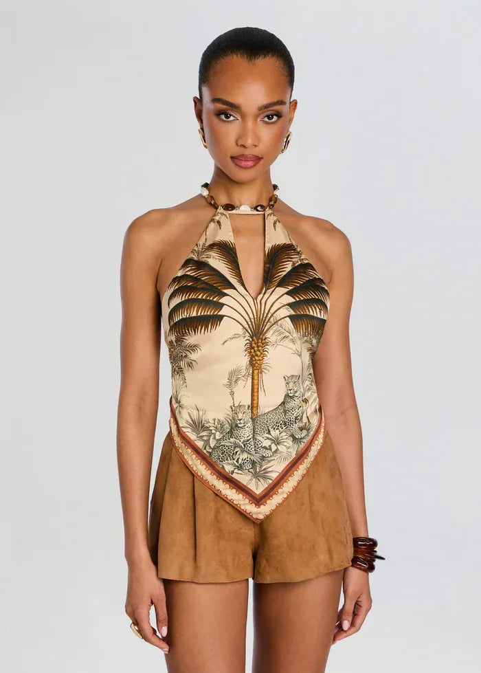 Zaphira Ochre Palma Sleeveless Top in Beige