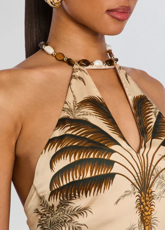 Zaphira Ochre Palma Sleeveless Top in Beige