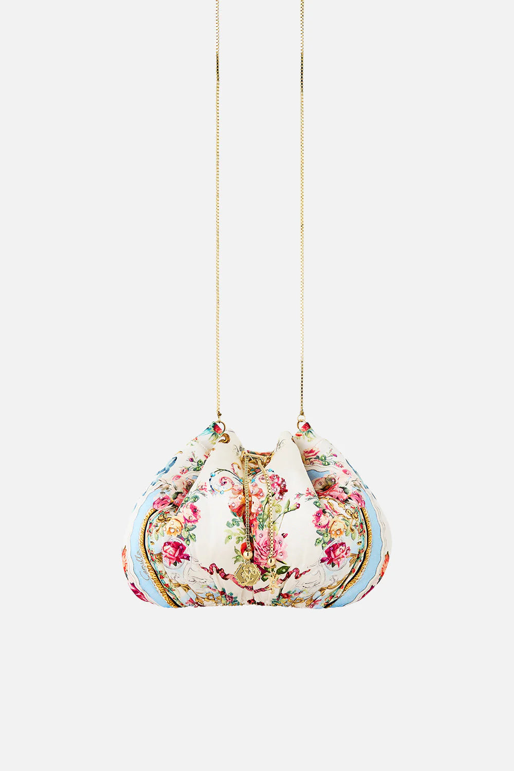 Torero Libertine Floral Drawstring Pouch Chain Strap Shoulder Bag in White