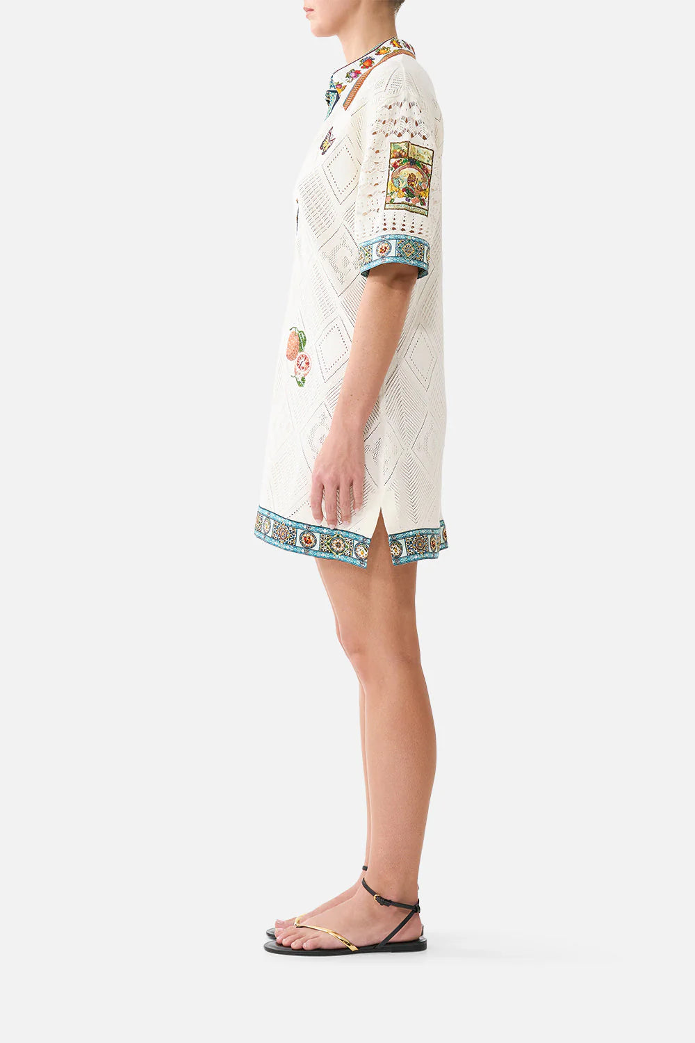 Magic of the Mercado Collared Silk Knit Mini Dress in White