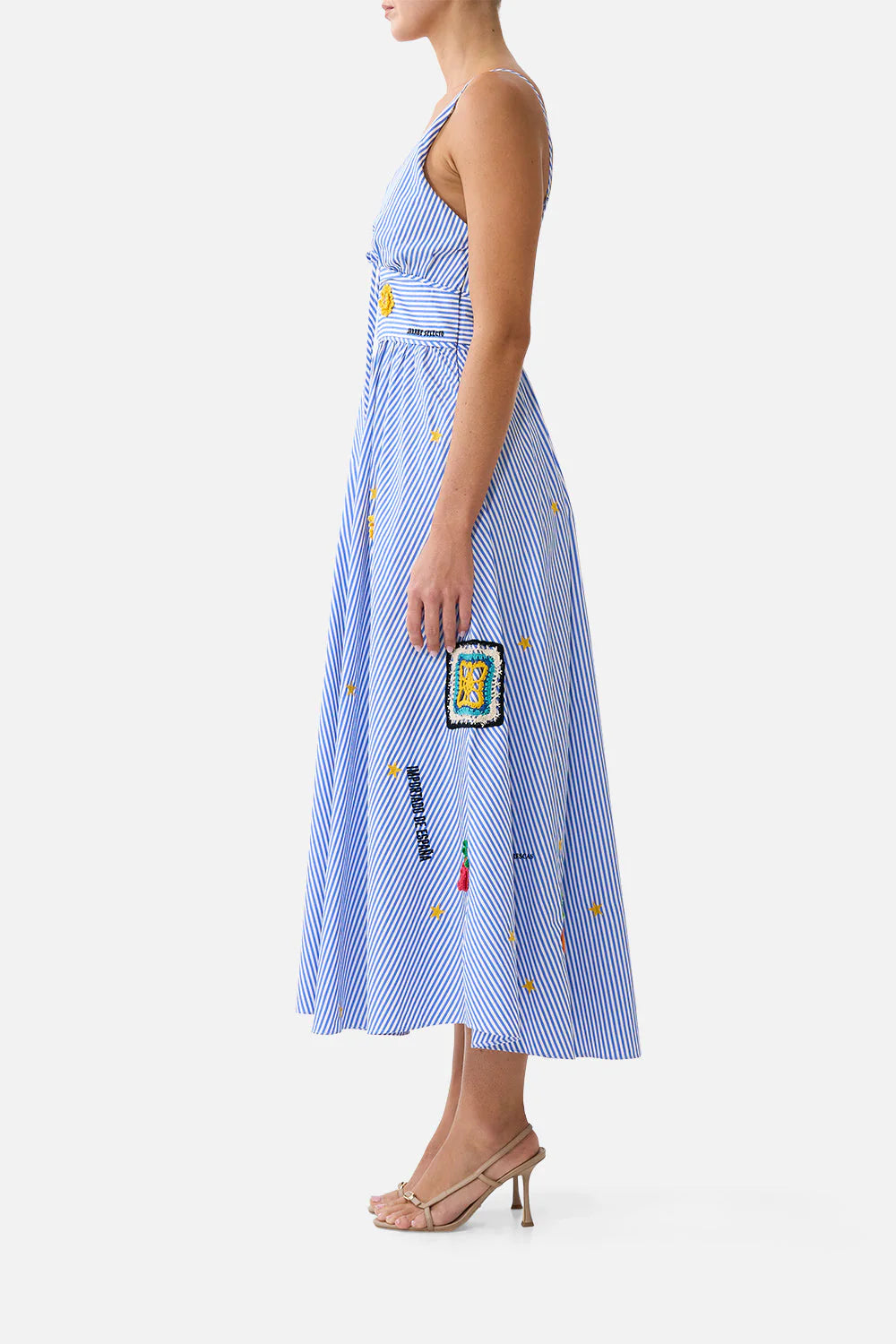 Magic of the Mercado Sleeveless Tie Detail Waistband Cotton Maxi Dress in Blue