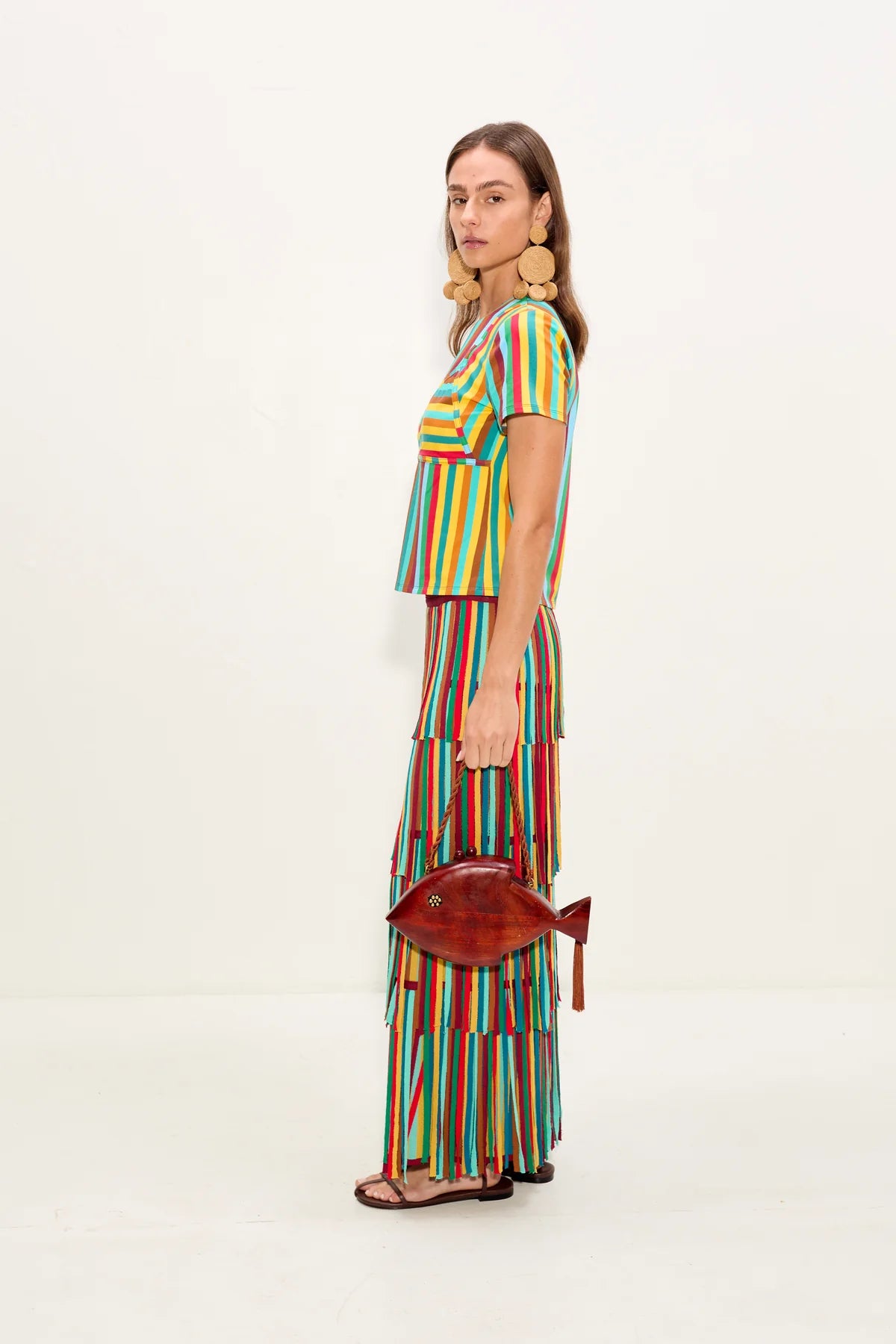 Za Za Fringes Knit Maxi Skirt in Green