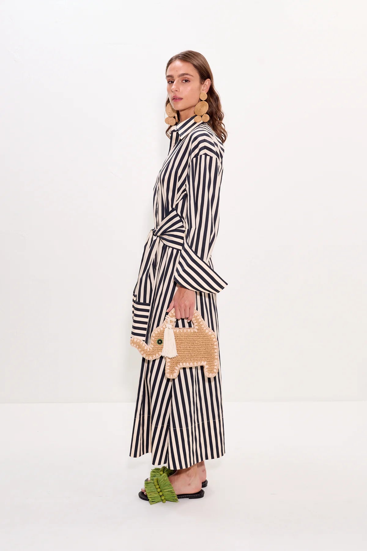 Inna Poplin Striped Cotton Maxi Dress in Black