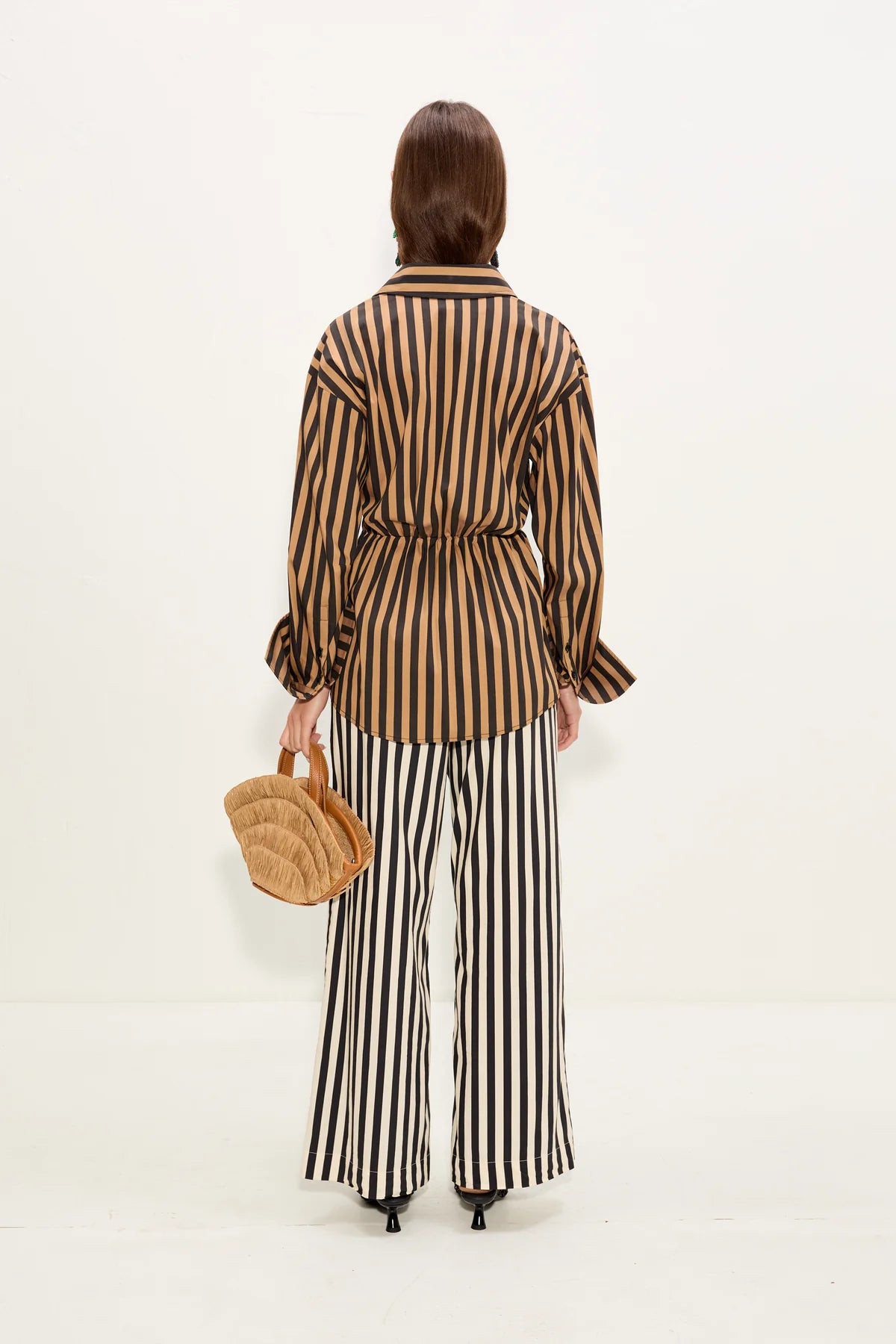 Inna Poplin Striped Button Up Cotton Top in Brown