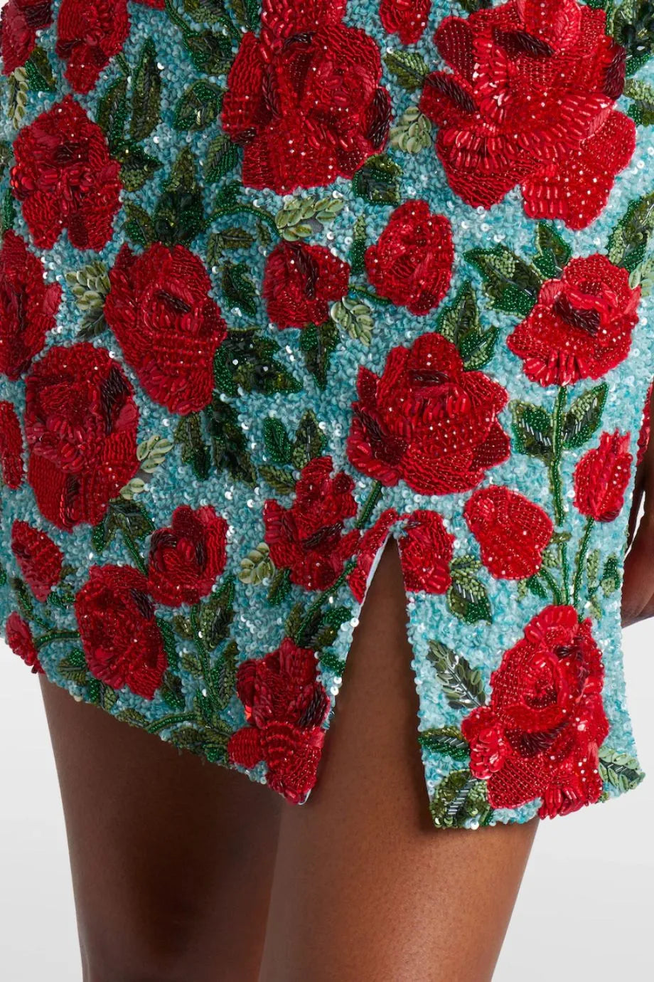 Crimson Rose Sequins Beaded Crystals Sleeveless Mini Dress in Blue
