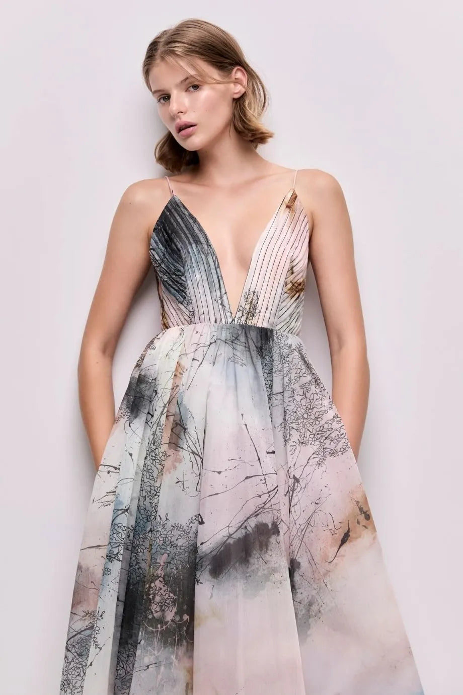 Avery Patterned Sleeveless Maxi Dress in Blue