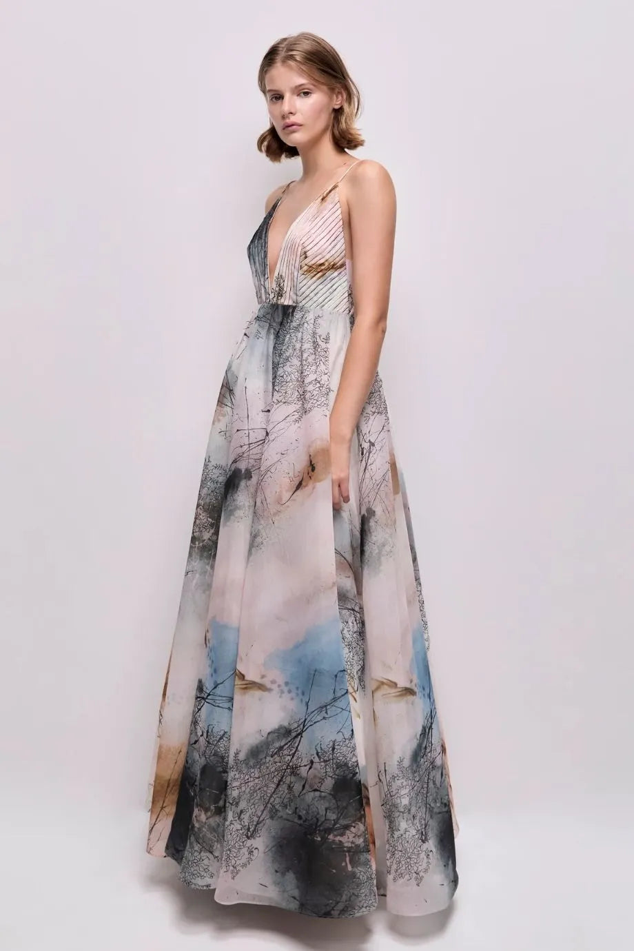 Avery Patterned Sleeveless Maxi Dress in Blue
