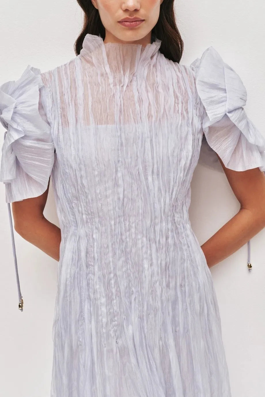 Clara Puffed Sleeves Midi Dress in Blue