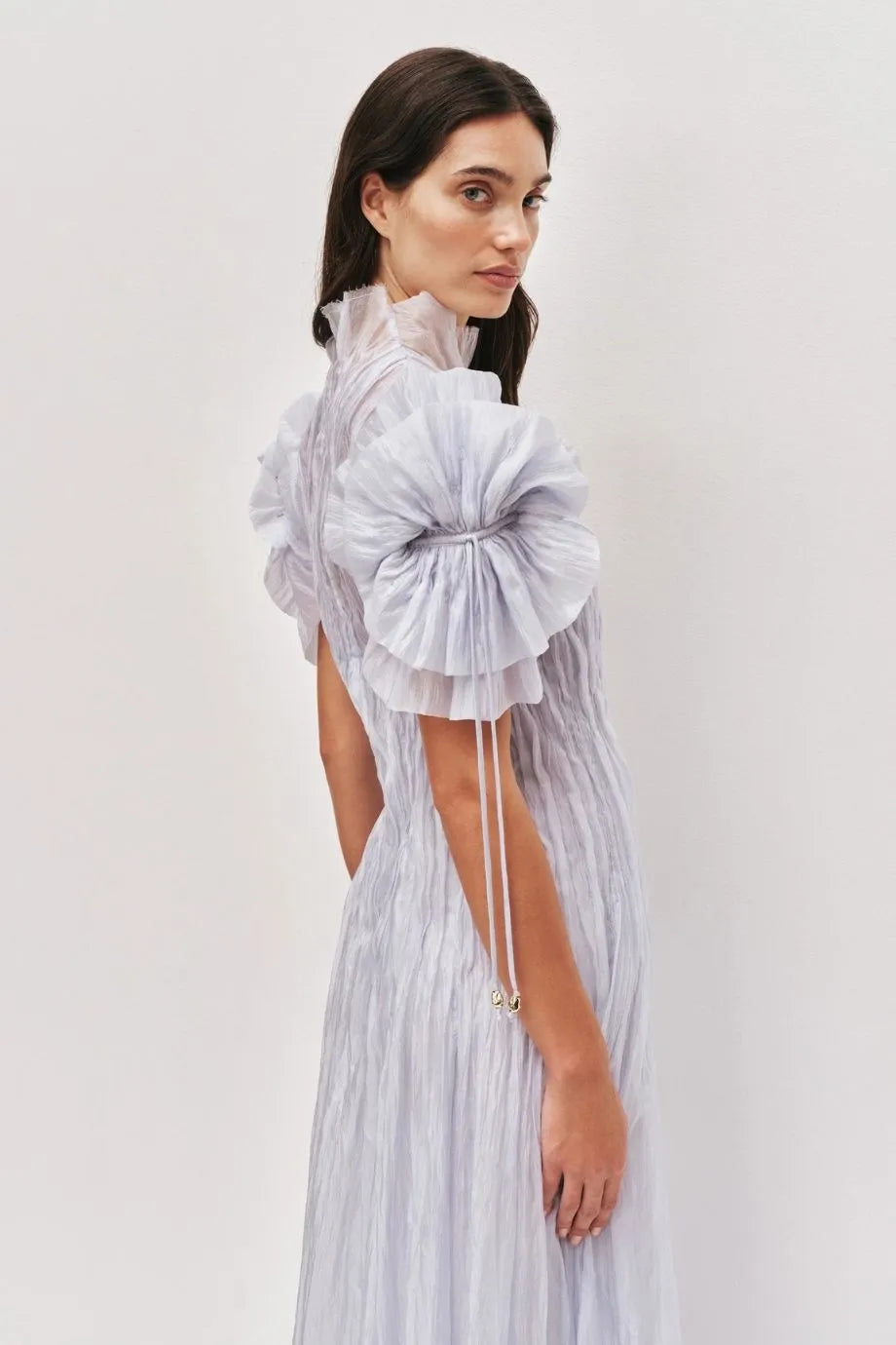 Clara Puffed Sleeves Midi Dress in Blue