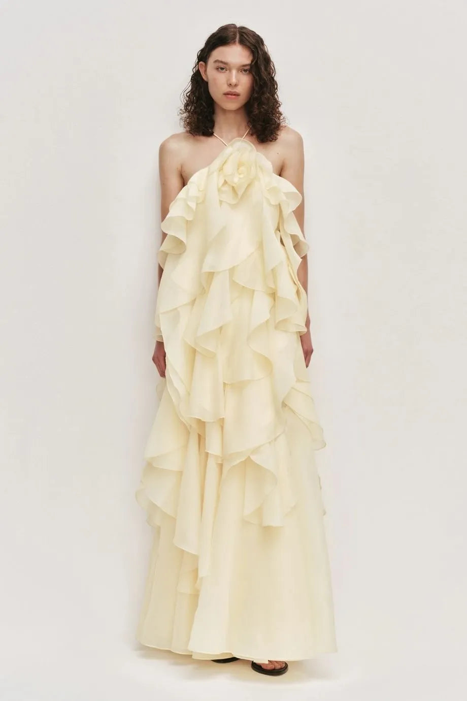 Pandorea Ruffles Layered Sleeveless Maxi Dress in Yellow