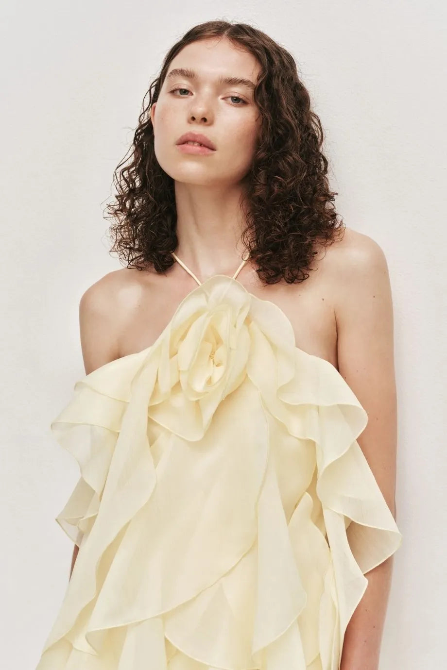 Pandorea Ruffles Layered Sleeveless Maxi Dress in Yellow