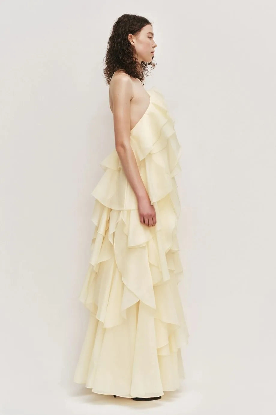 Pandorea Ruffles Layered Sleeveless Maxi Dress in Yellow
