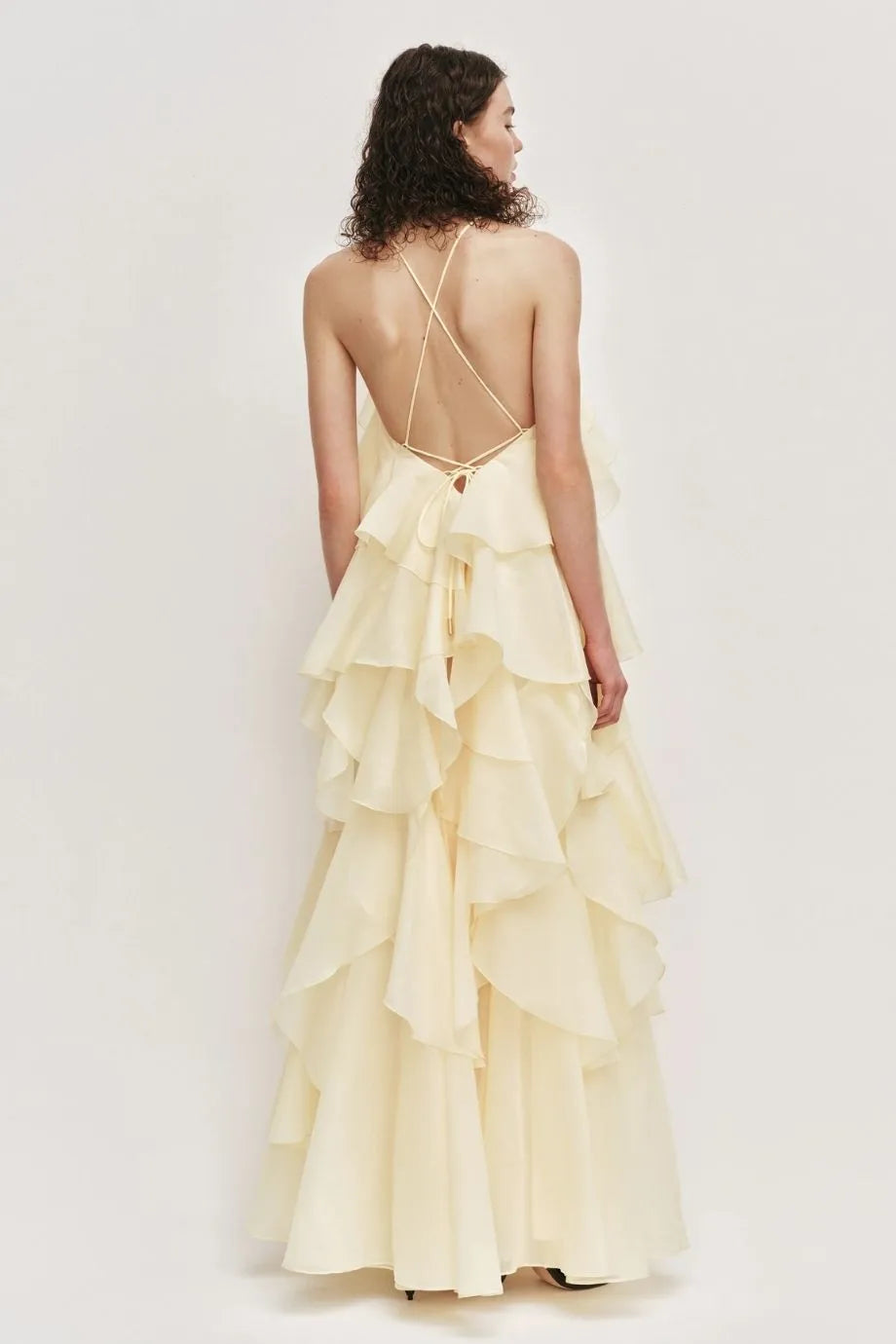 Pandorea Ruffles Layered Sleeveless Maxi Dress in Yellow