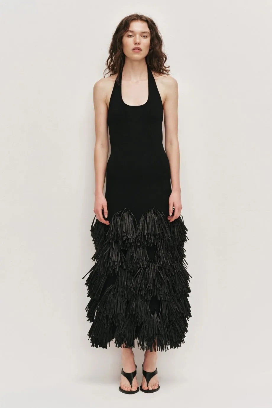 Elva Raffia Knit Sleeveless Midi Dress in Black