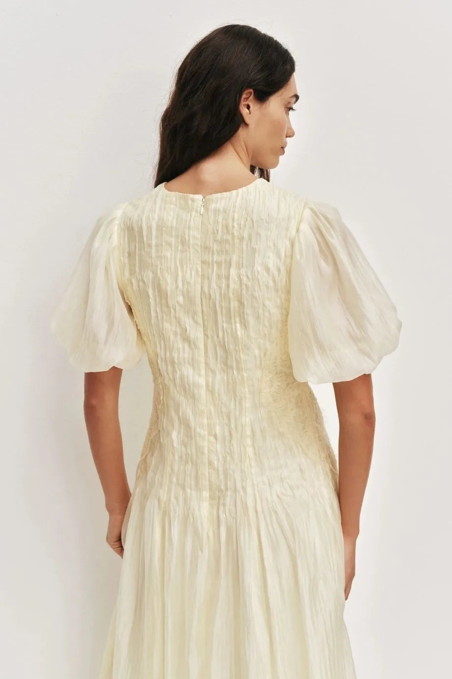 Ophelia Lace Midi Dress in Yellow