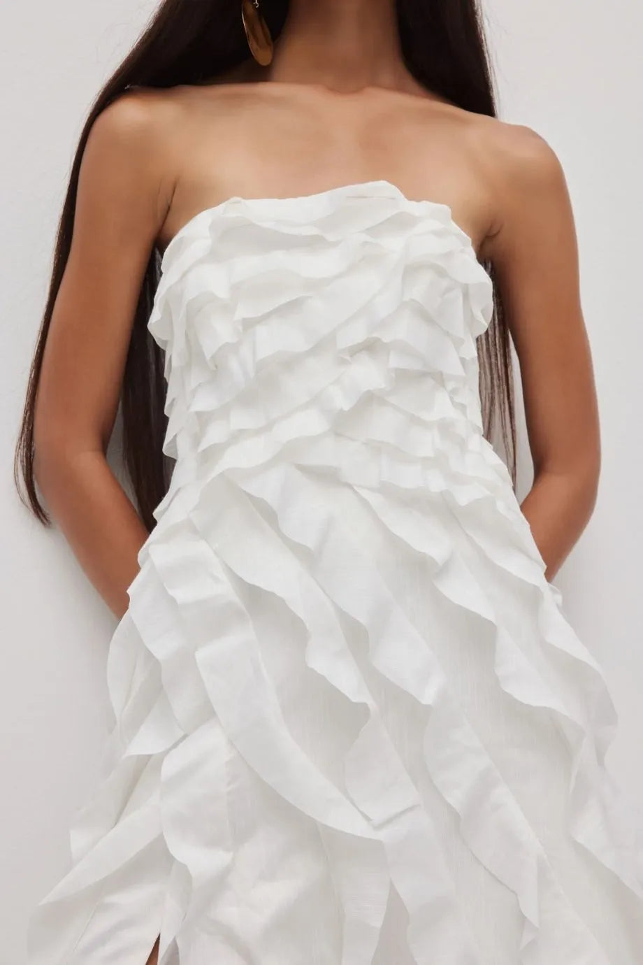 Allairie Ruffles Strapless Maxi Dress in White