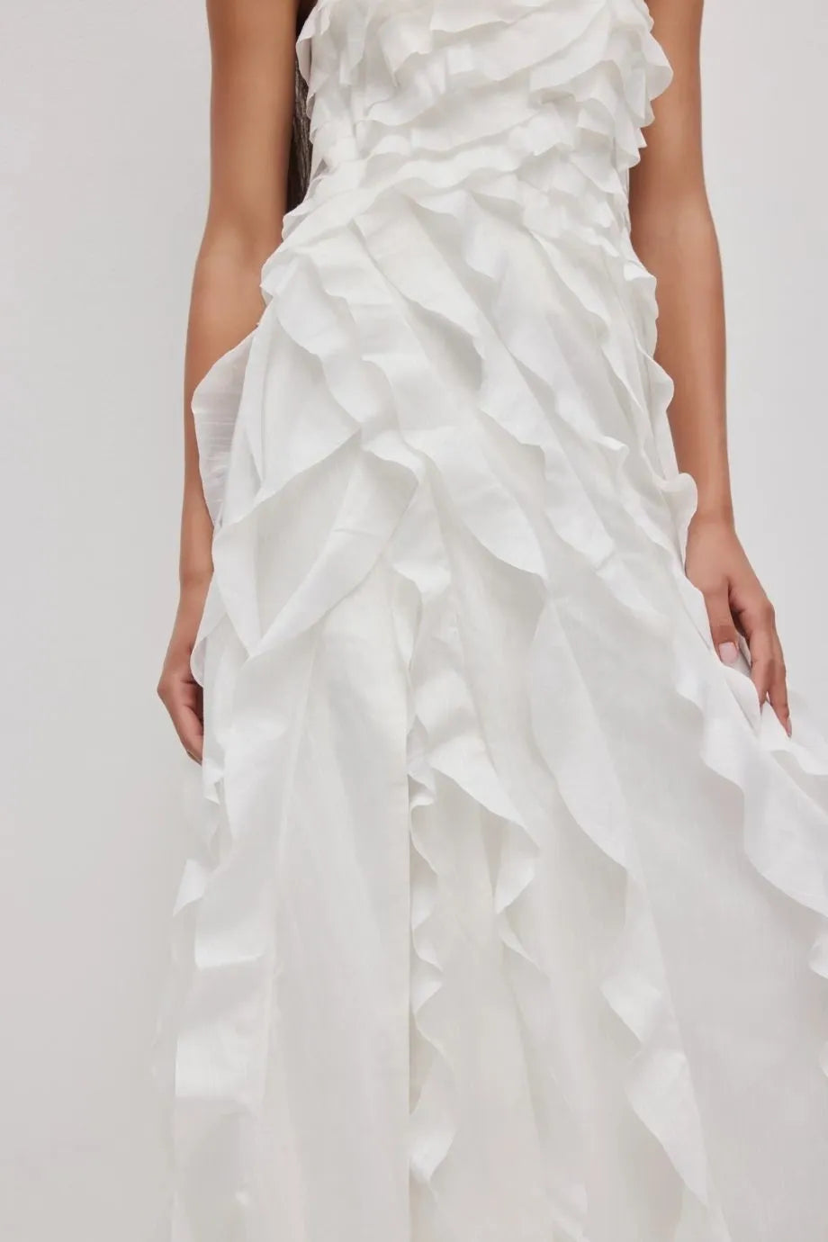 Allairie Ruffles Strapless Maxi Dress in White