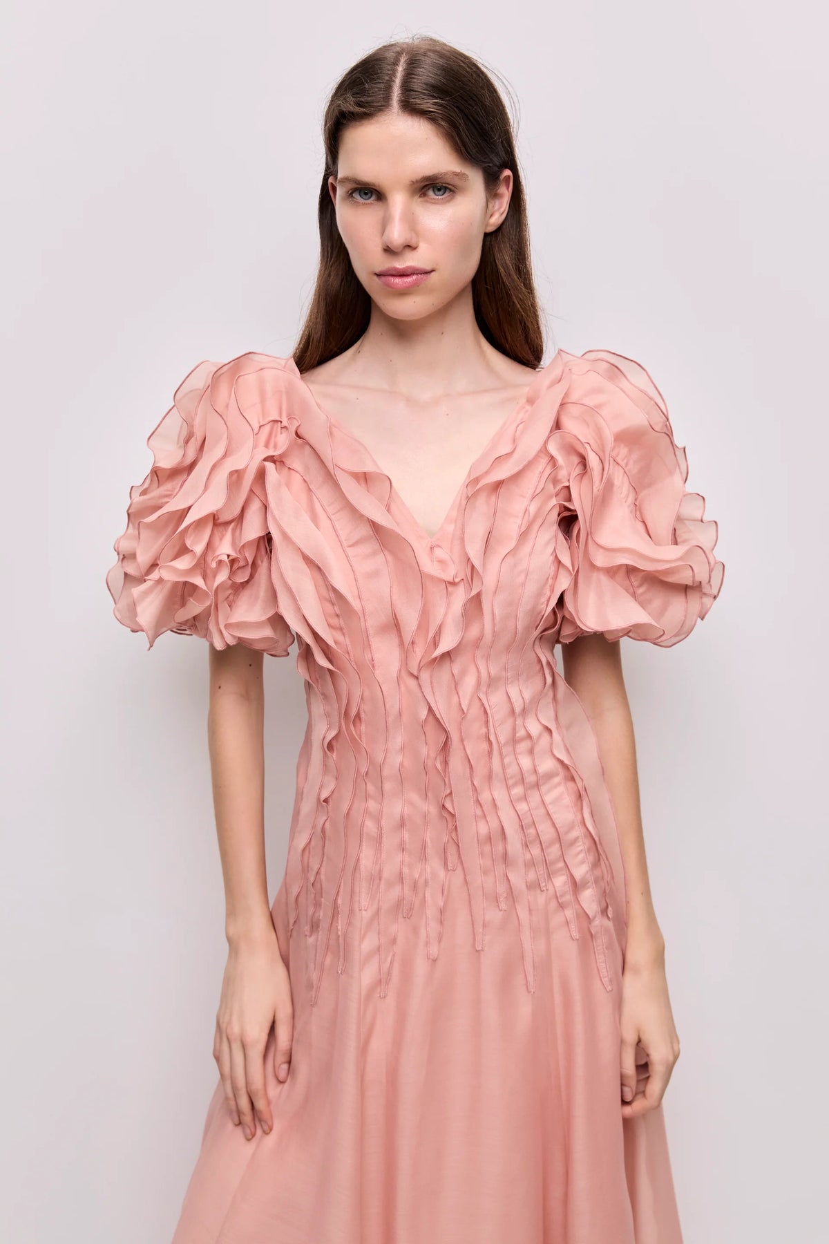Seraphina Puff Sleeves Midi Dress in Pink