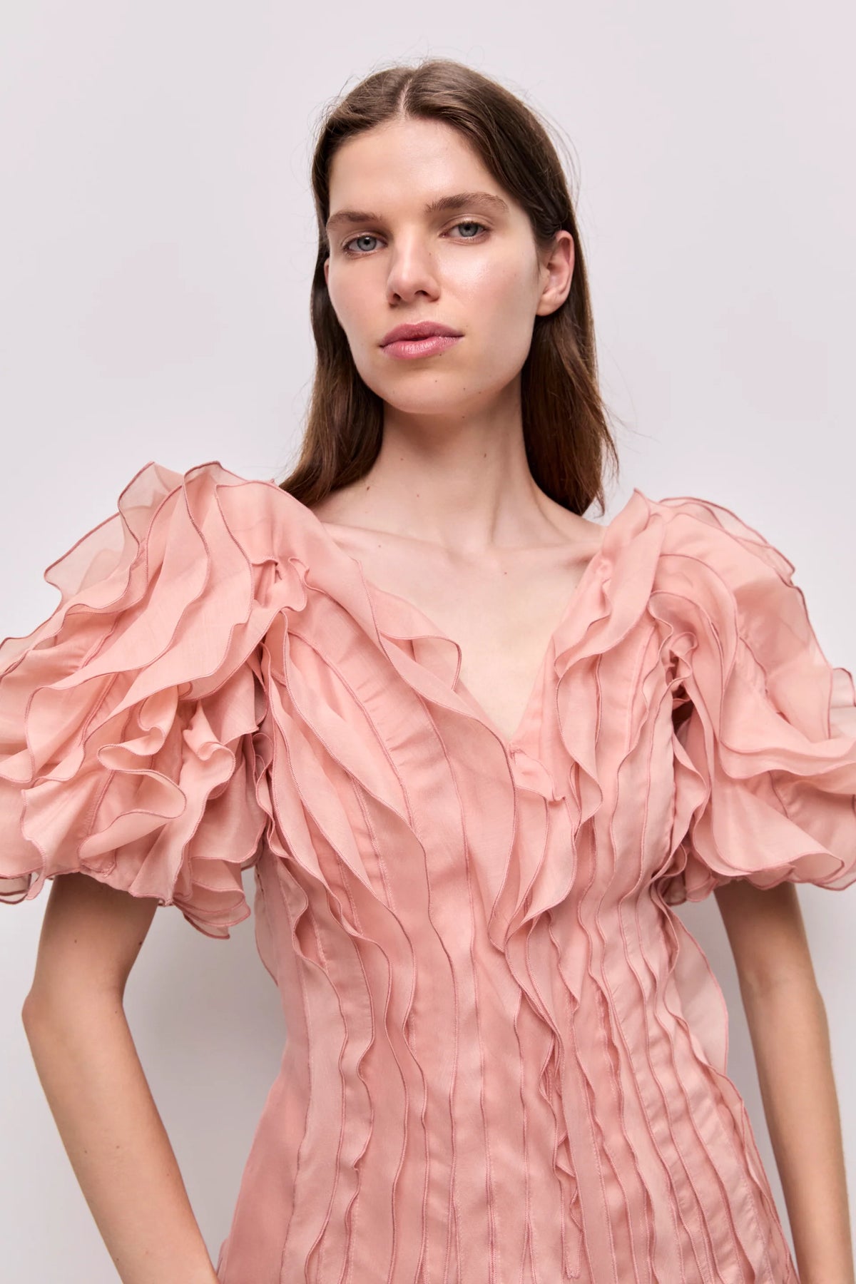 Seraphina Puff Sleeves Midi Dress in Pink