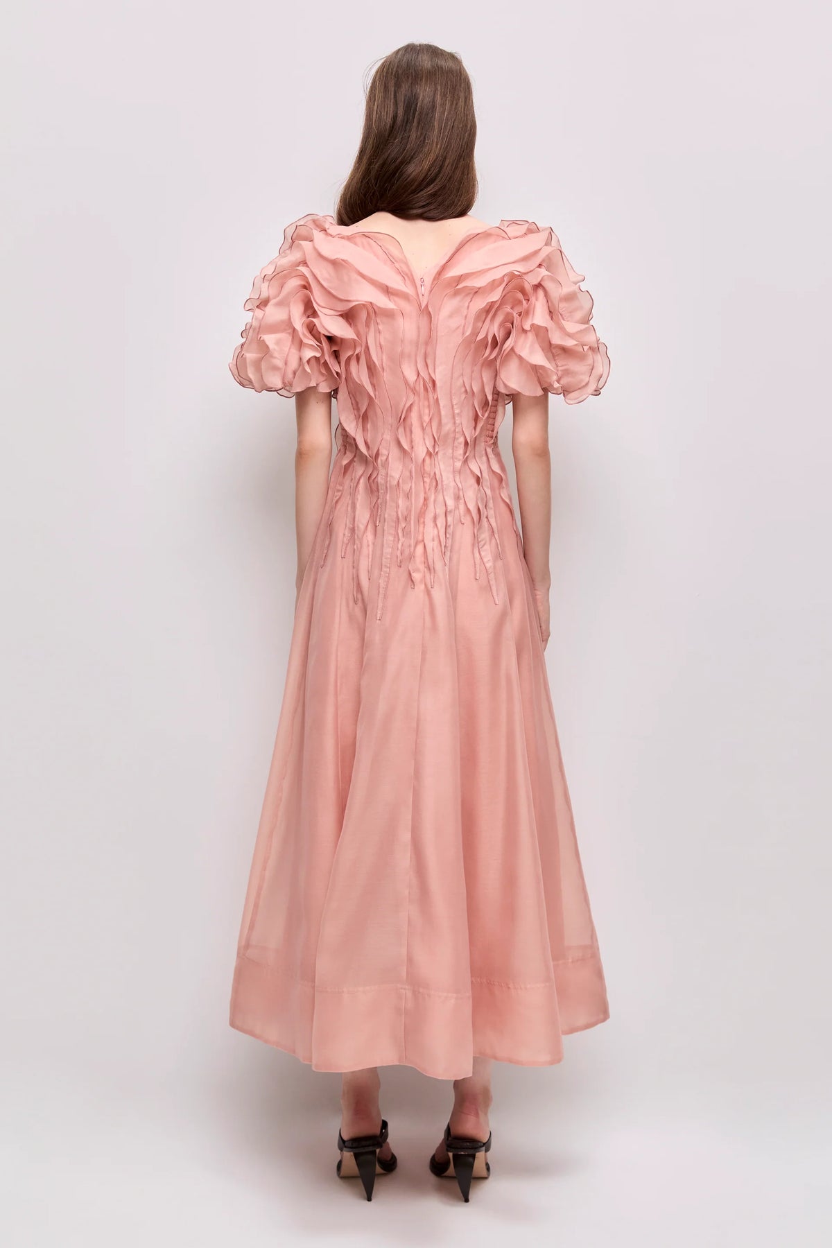 Seraphina Puff Sleeves Midi Dress in Pink