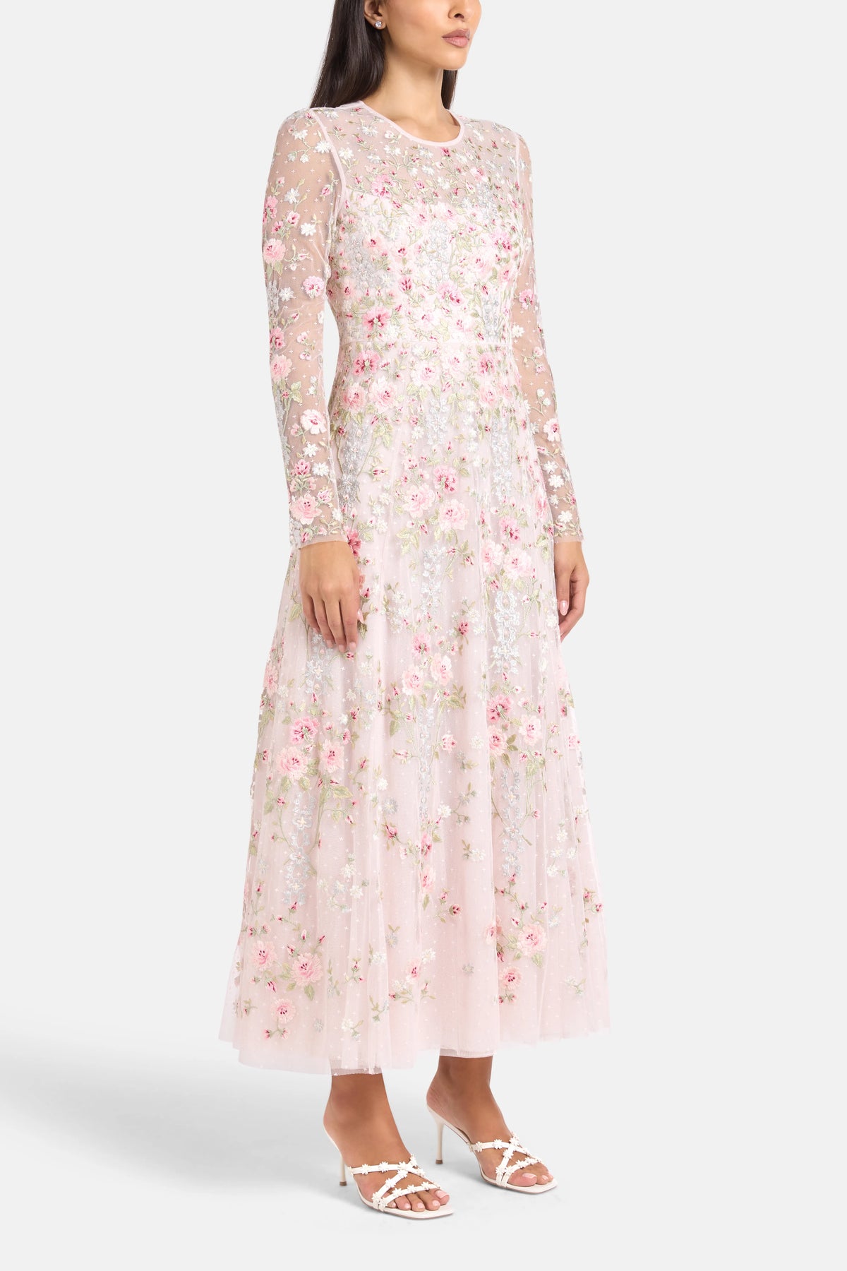 Garden Rose Floral Evening Dress in Pink