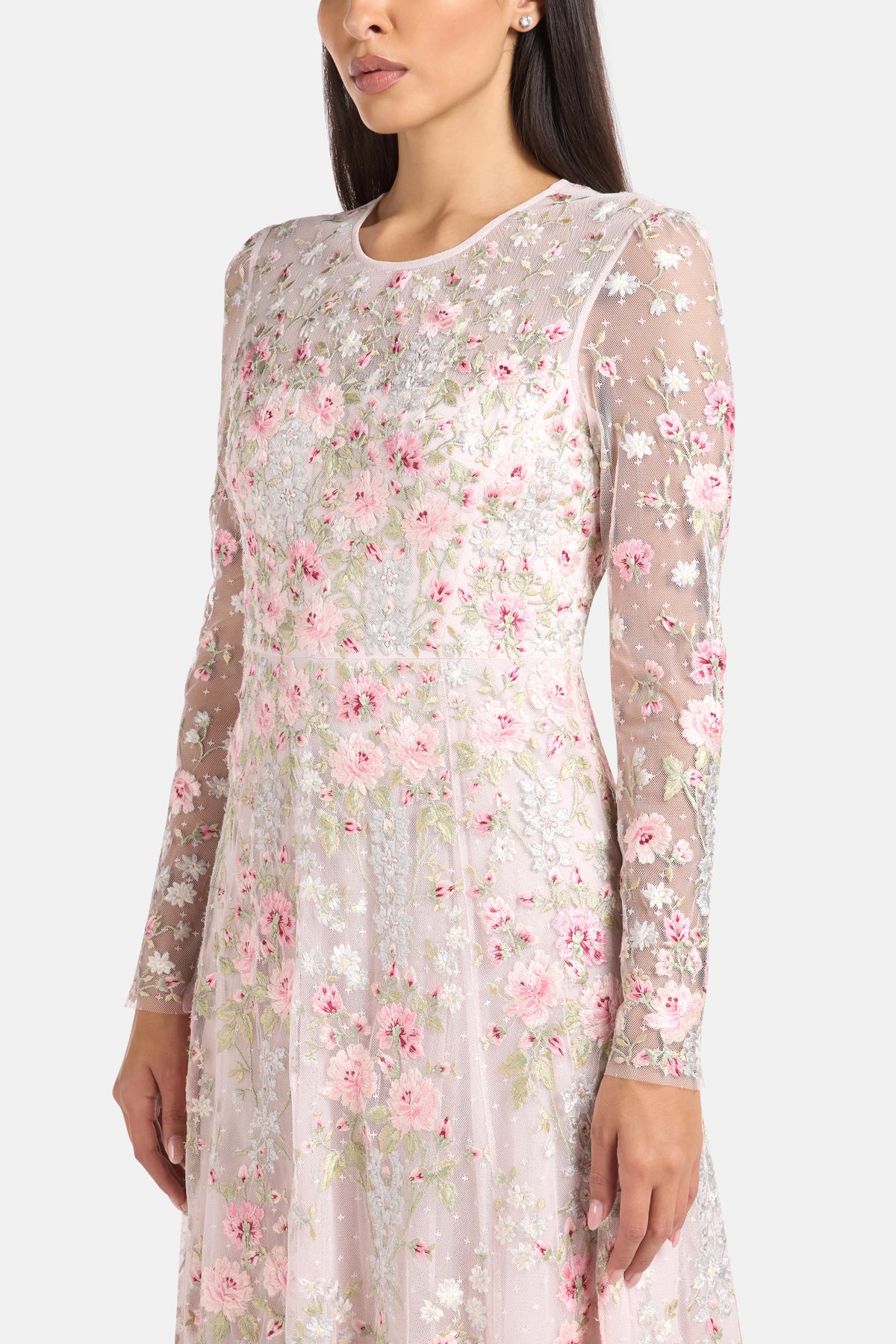 Garden Rose Floral Evening Dress in Pink