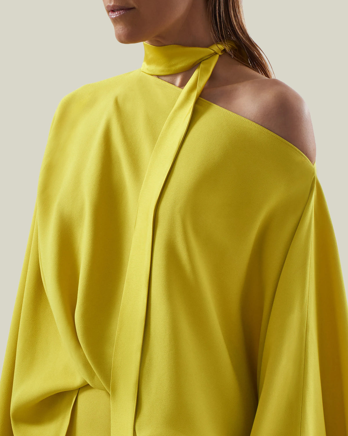 Brooks Neck Tie Thigh Slit Evening Dress in Yellow