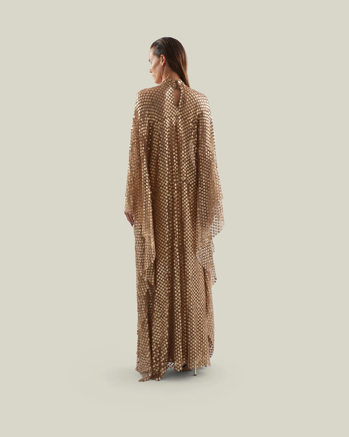 Deserto Metallic Sequins Maxi Kaftan in Brown
