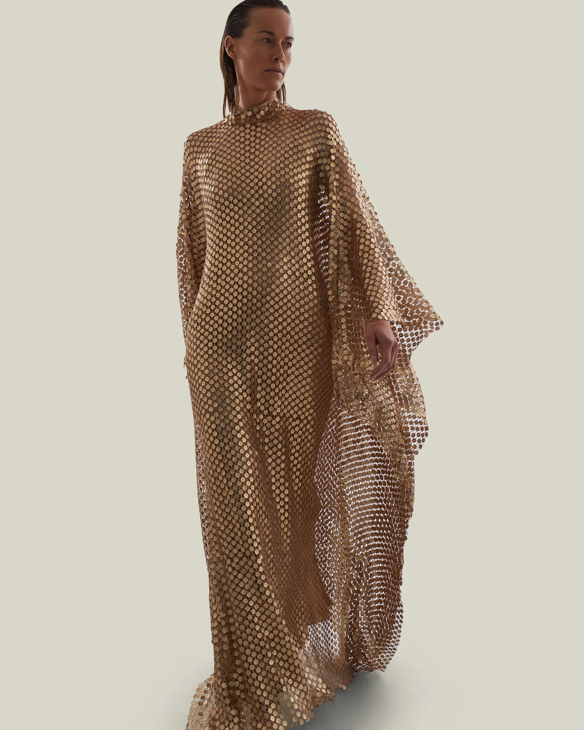 Deserto Metallic Sequins Maxi Kaftan in Brown