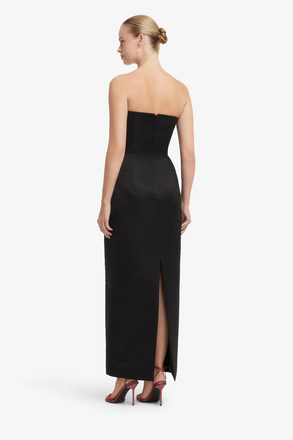 Rayna Snapdragon Floral Embroidered Bustier Strapless Maxi Dress in Black