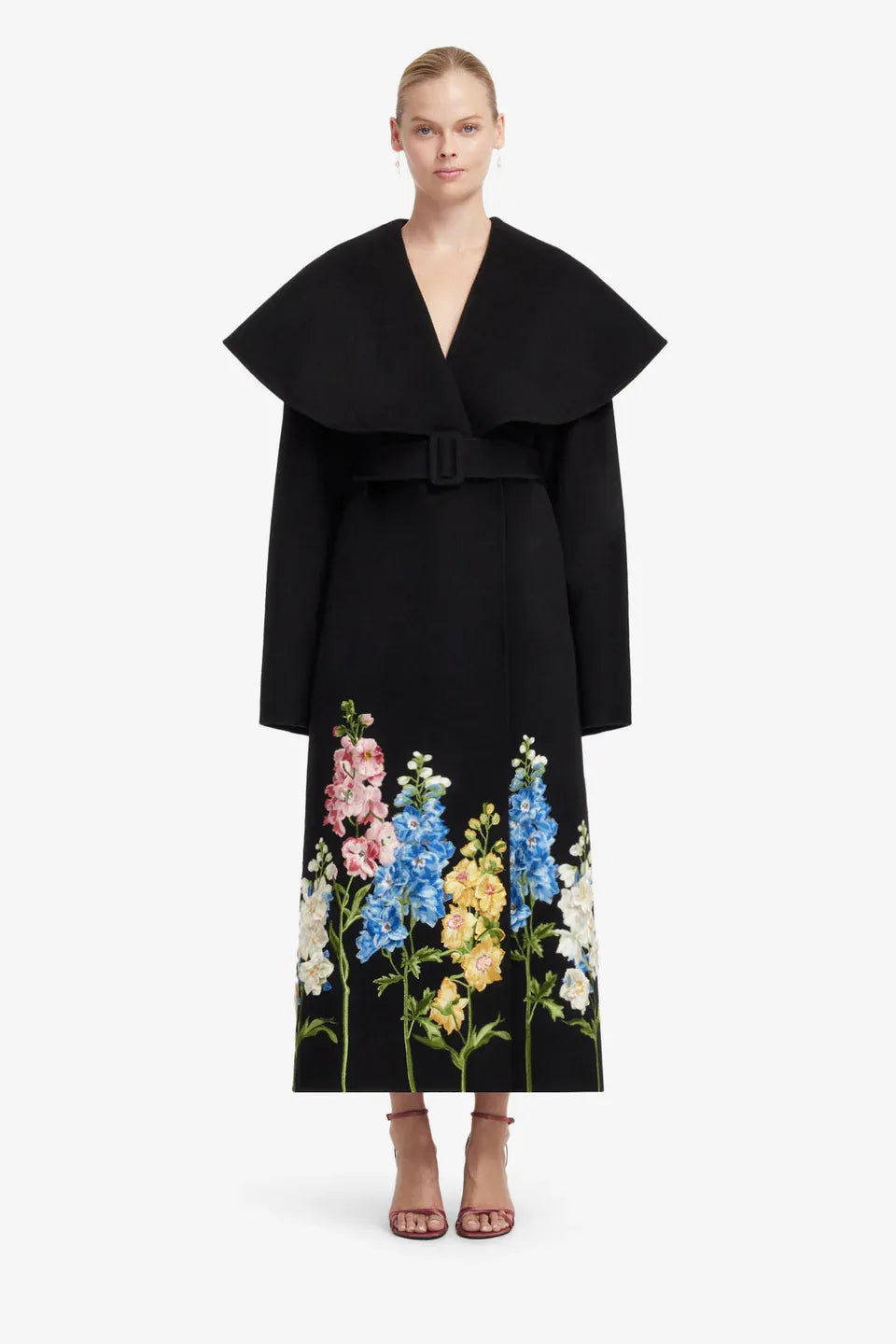 Joan Snapdragon Floral Wool Coat in Black