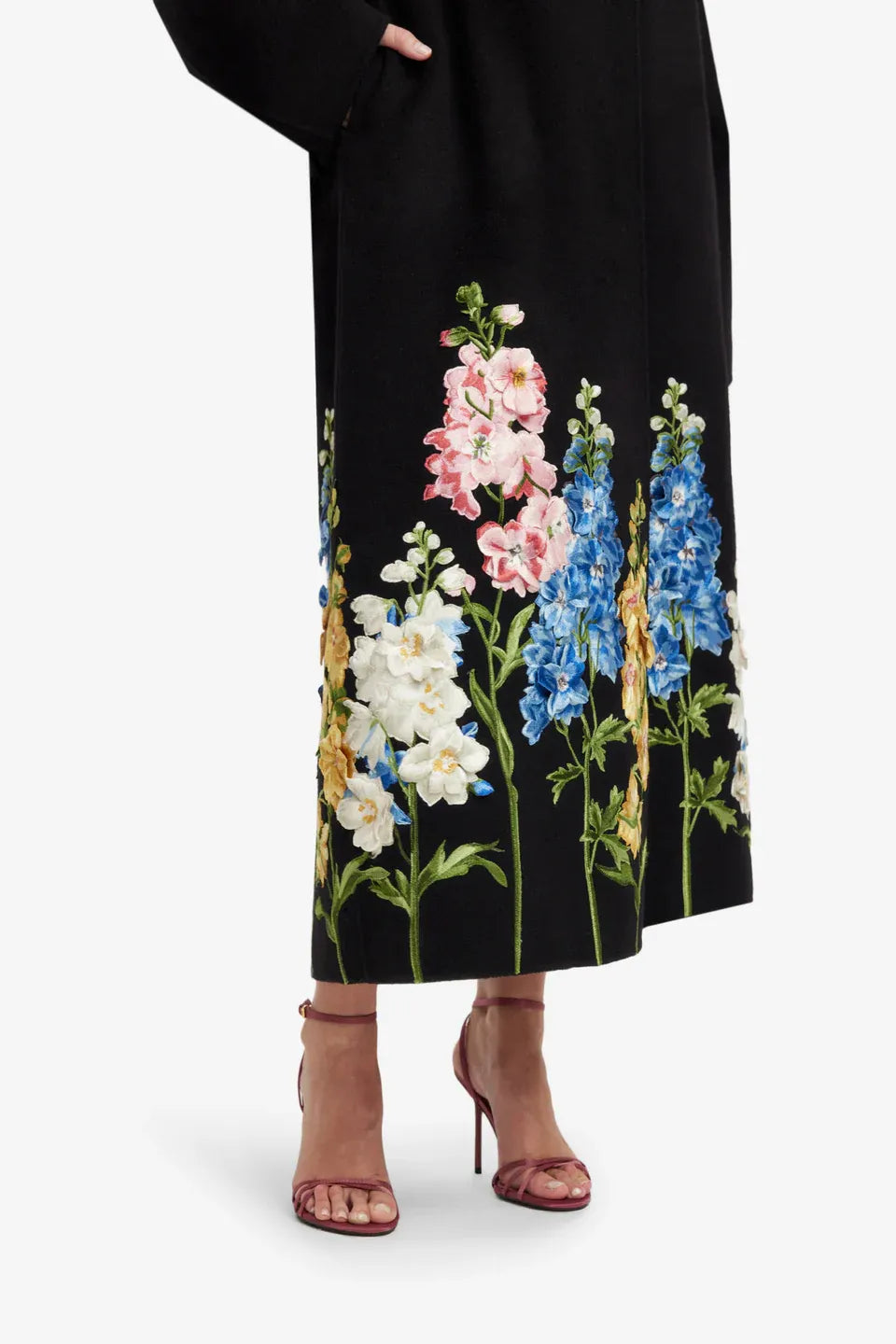 Joan Snapdragon Floral Wool Coat in Black
