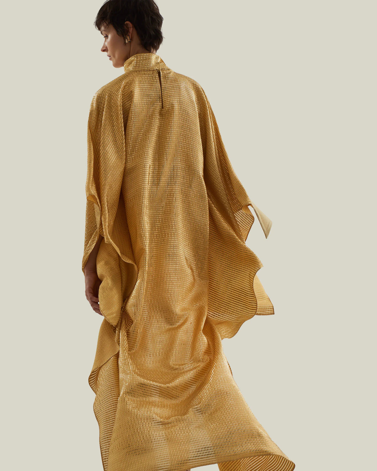 Denver Sunrise Shimmer Neck Tie Maxi Kaftan in Gold