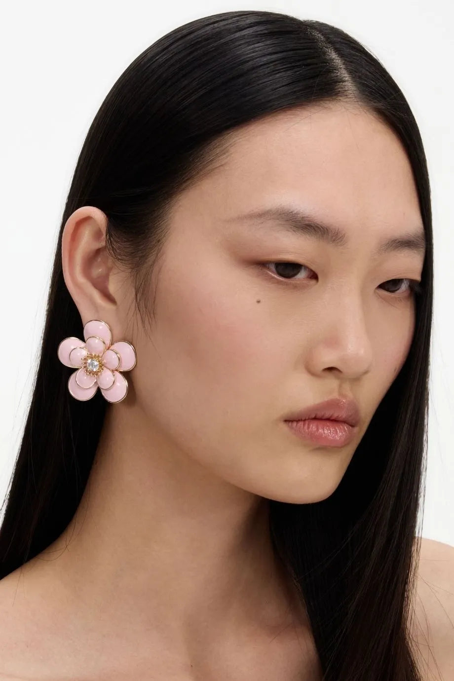 Enamel Floral Earrings in Pink