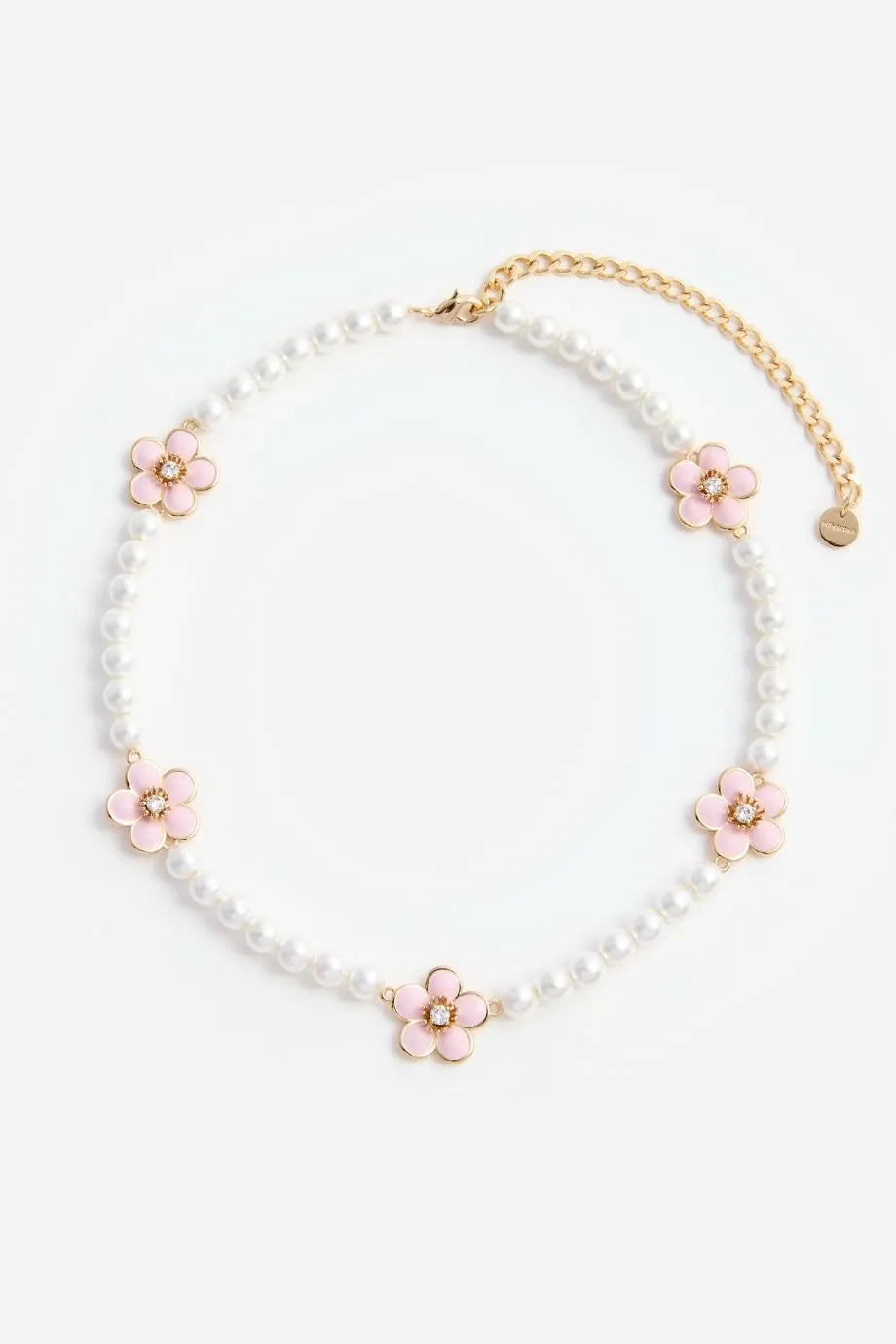 Enamel Floral Pearl Choker Necklace in Pink