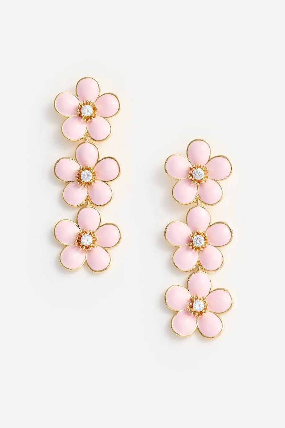 Enamel Floral Tiered Earrings in Pink