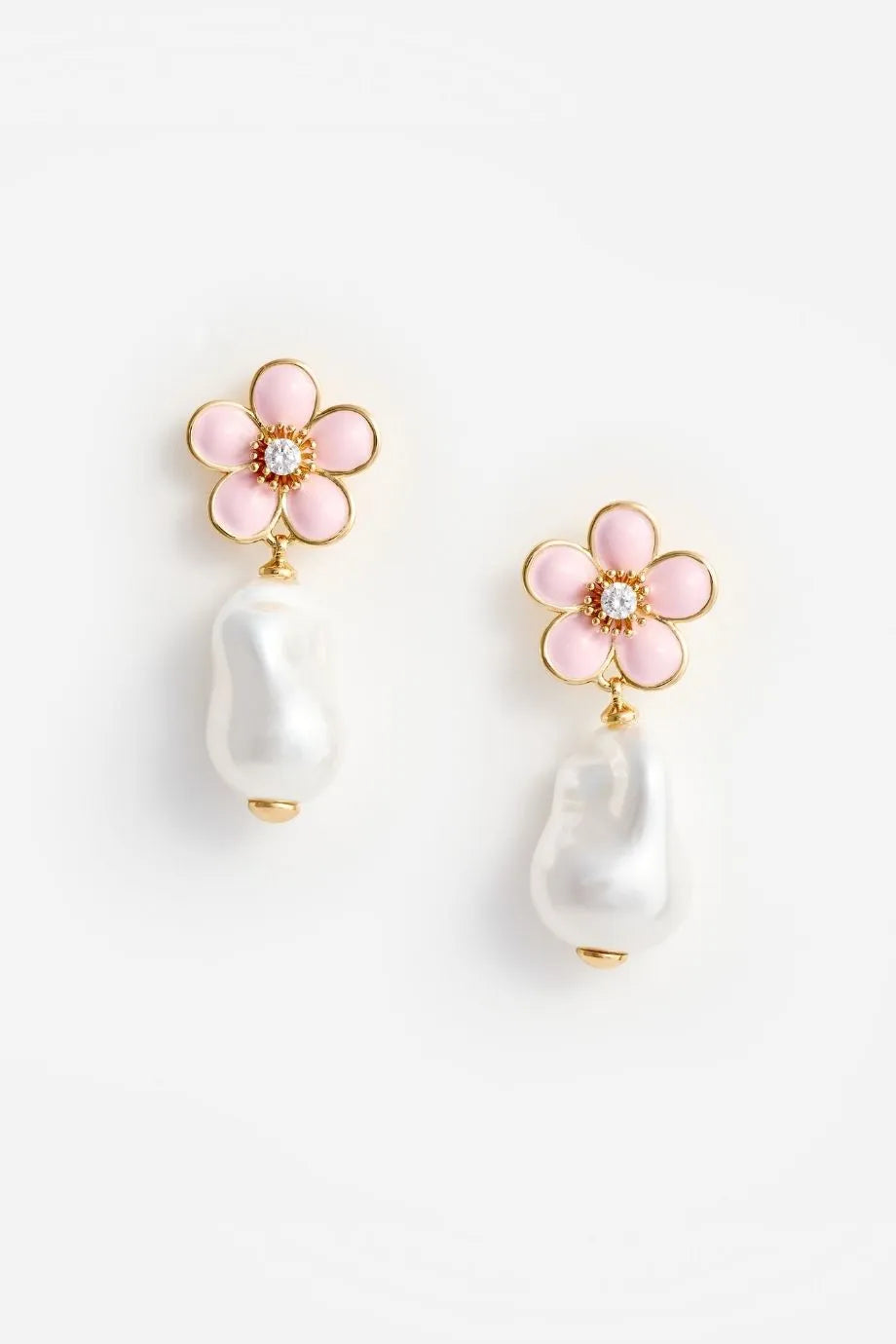Floral Pearl Drop Earrings in Pink
