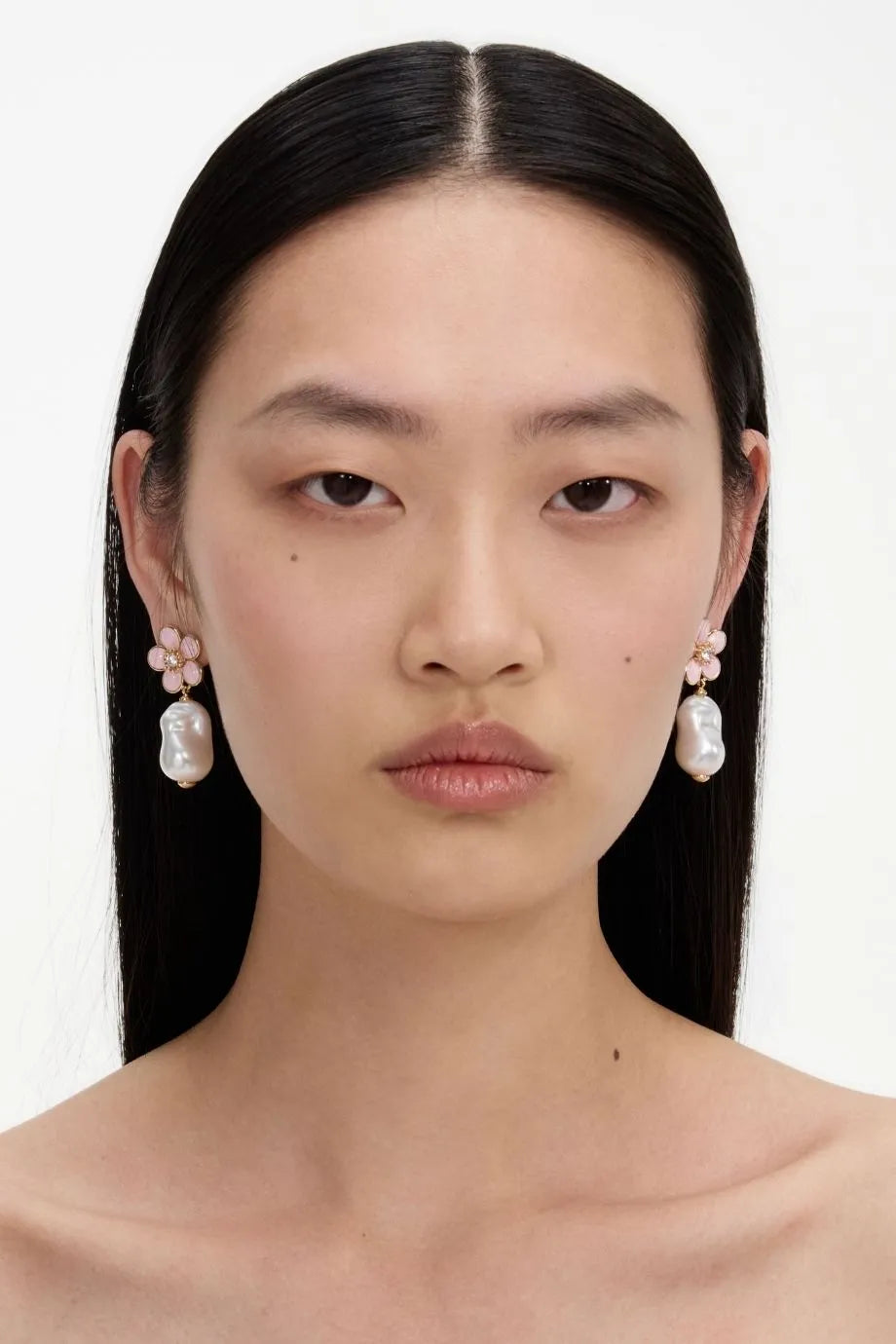 Floral Pearl Drop Earrings in Pink