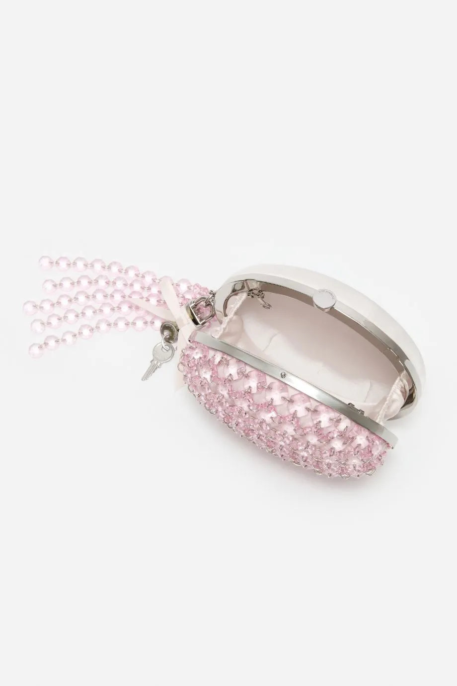 Oval Crystals Chain Clutch Bag in Pink