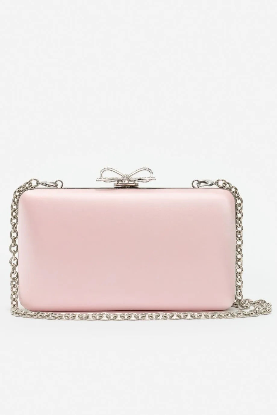 Bow Satin Clutch Bag in Pink