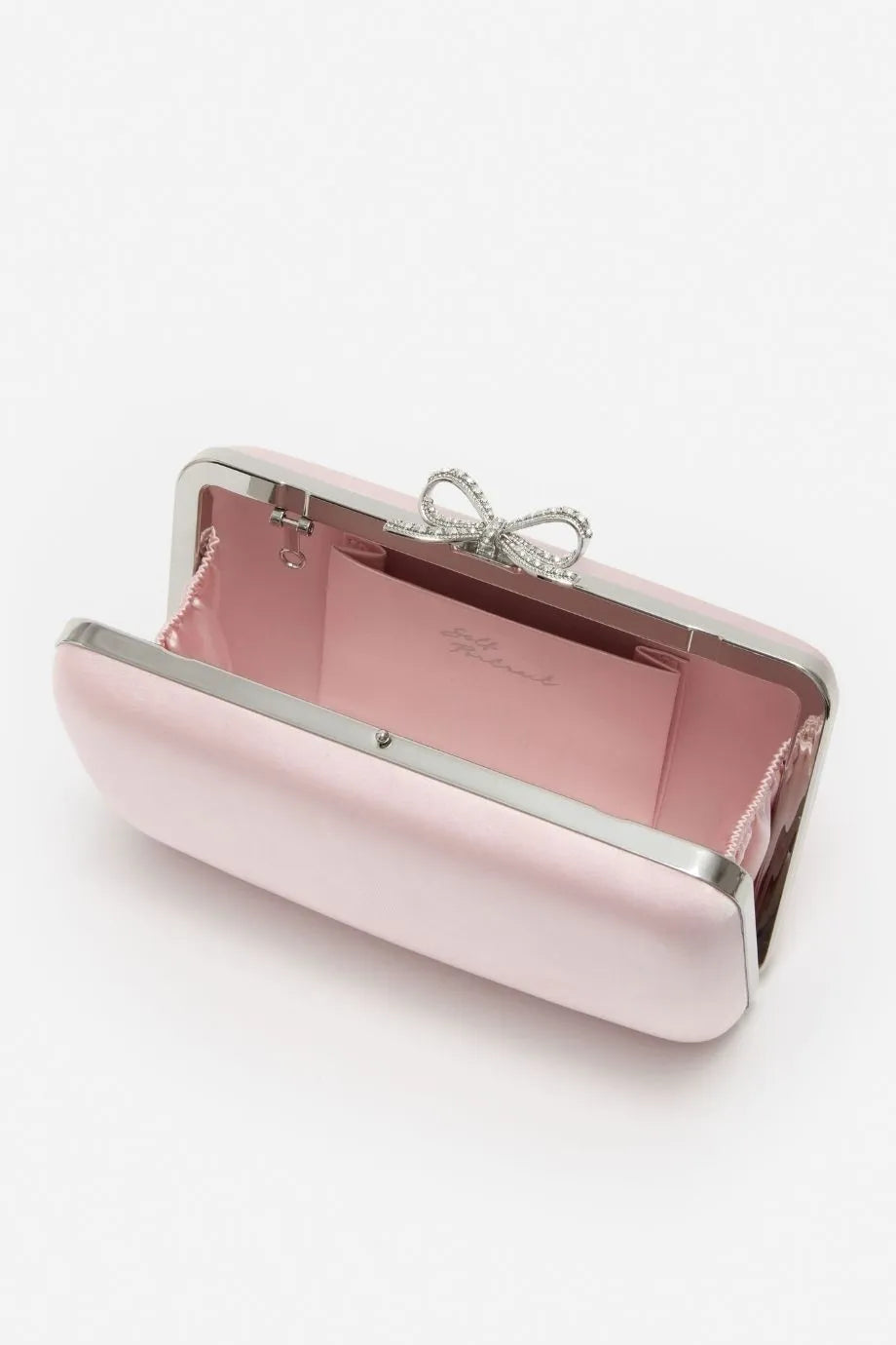 Bow Satin Clutch Bag in Pink