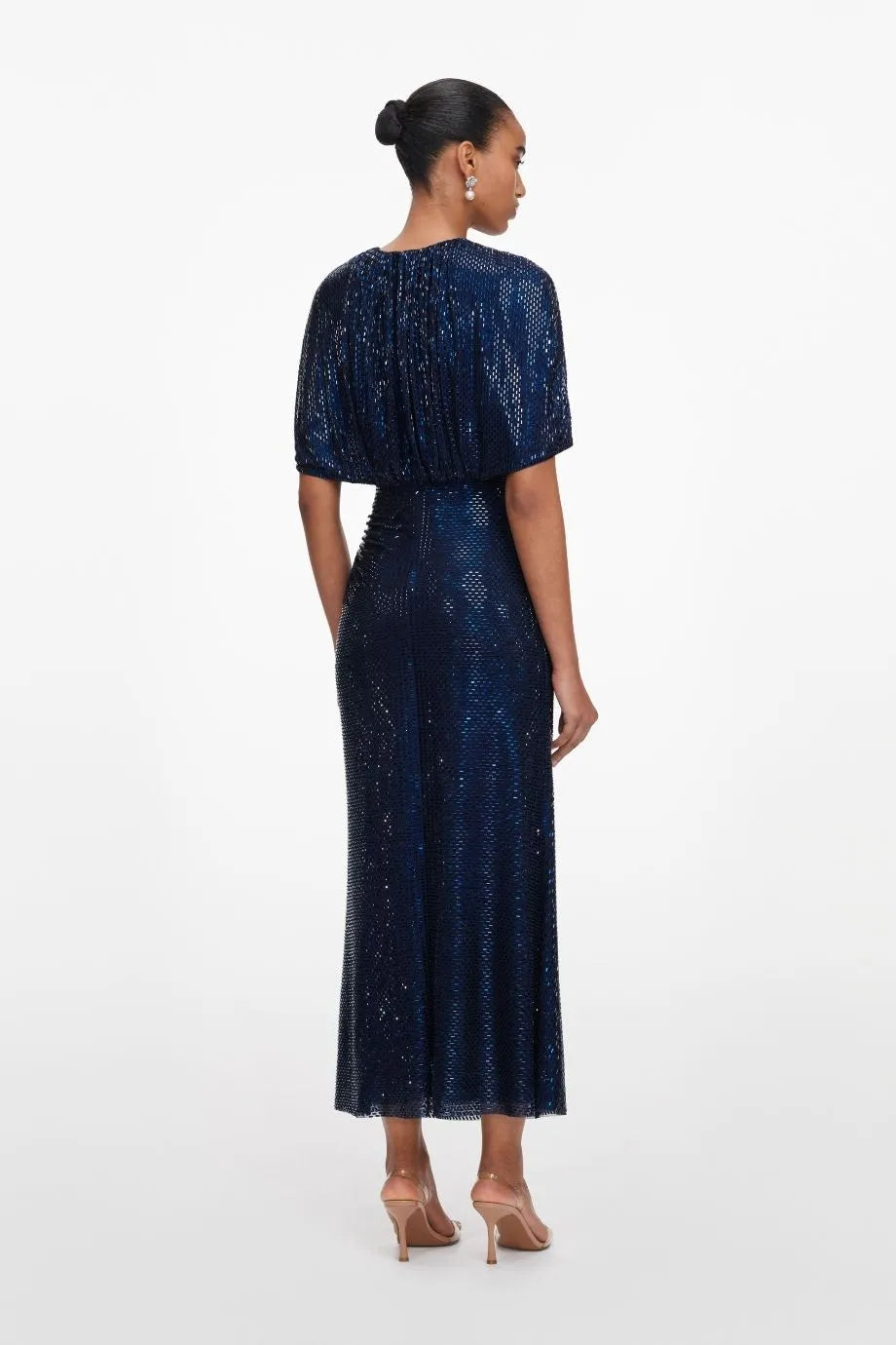 Rhinestones Cape Sleeves Evening Dress in Blue