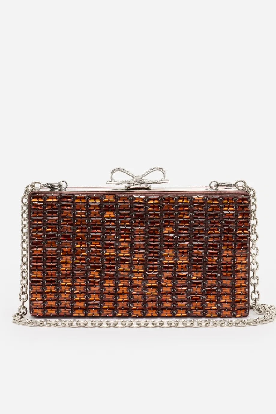 Crystal Chainmail Clutch Bag in Brown