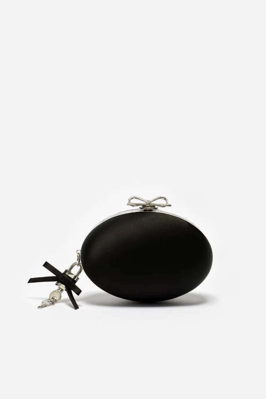 Bow Satin Oval Clutch Bag in Black