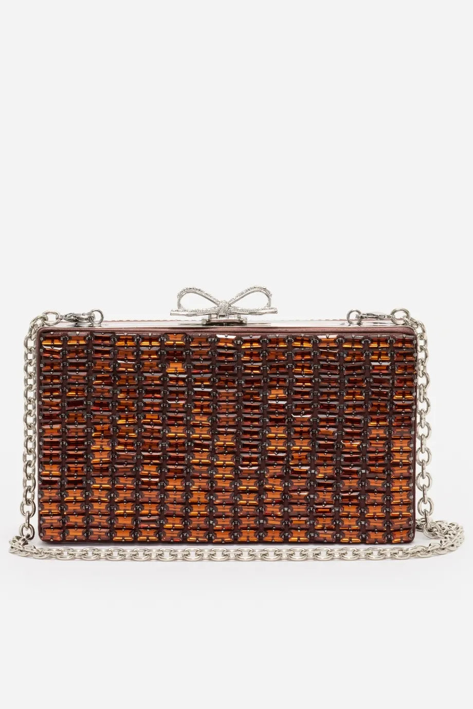 Crystal Chainmail Clutch Bag in Brown
