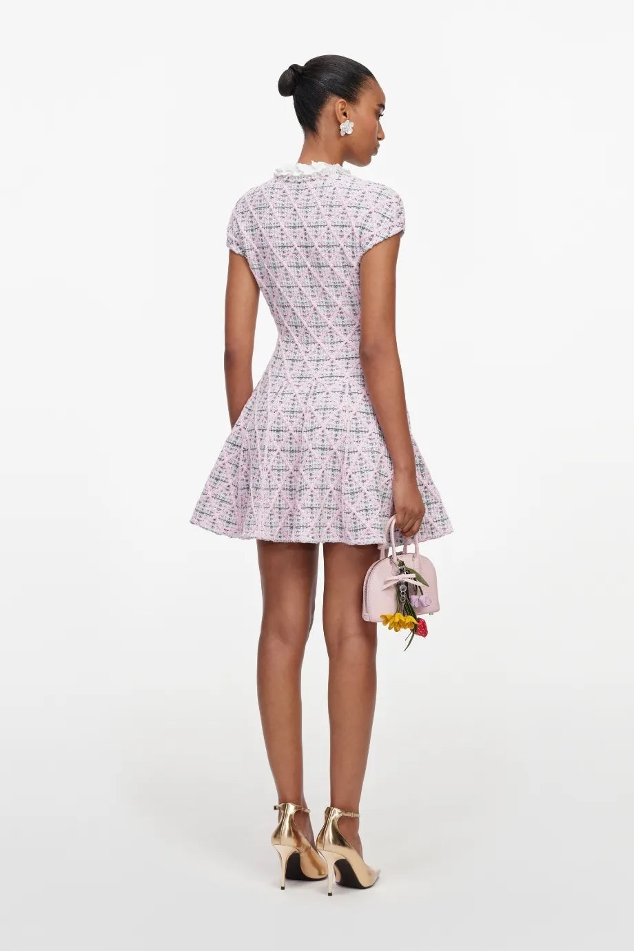 Check Knit Beaded Mini Dress in Pink