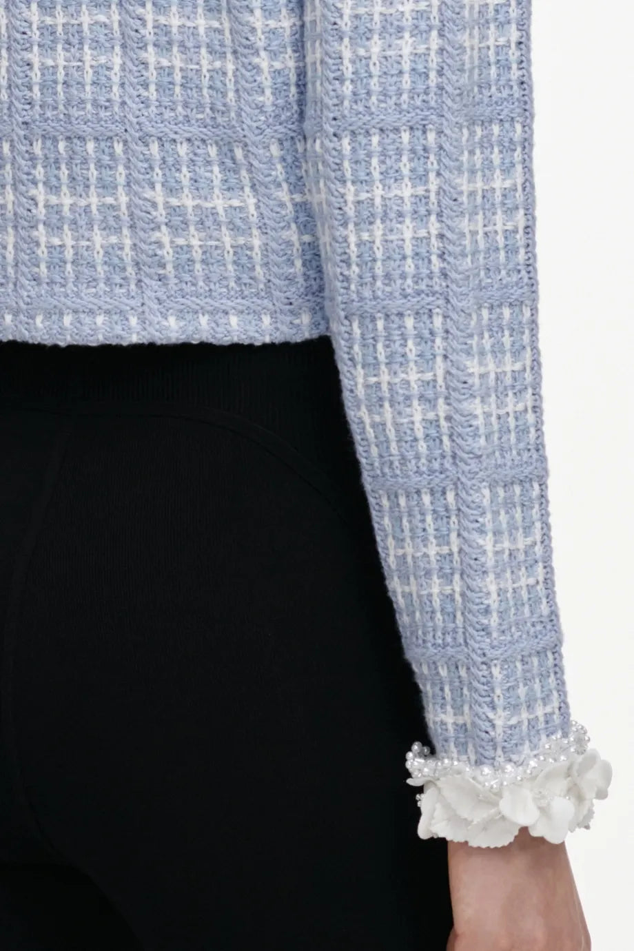 Check Knit Beaded Jacket in Blue