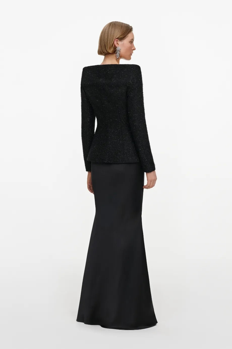 Metallic Boucle Satin Maxi Dress in Black