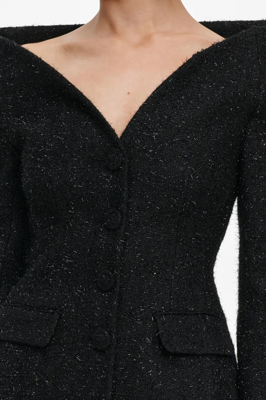 Metallic Boucle Satin Maxi Dress in Black